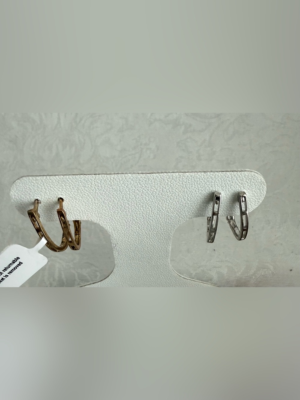 Sterling Silver Diamond Hoop Earrings - Silver and Gold - Picture 3 of 6